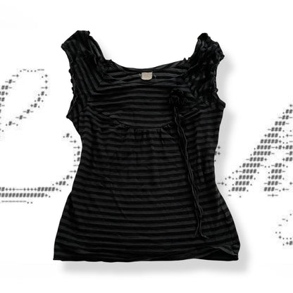 bonprix eurosummer navy black striped wide neck rosette top