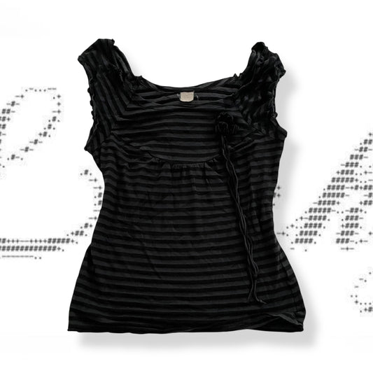 bonprix eurosummer navy black striped wide neck rosette top