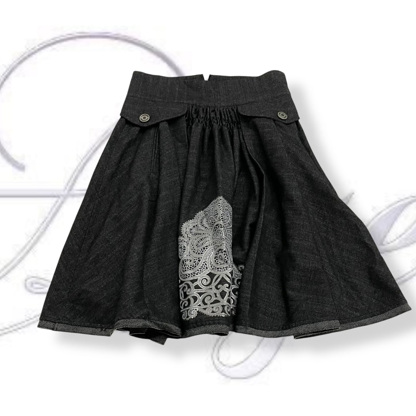 roberto cavalli grey wool ornamental paisley flared midi skirt