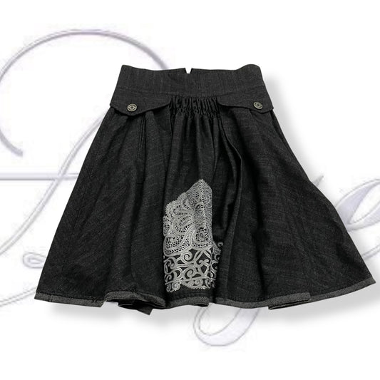 roberto cavalli grey wool ornamental paisley flared midi skirt