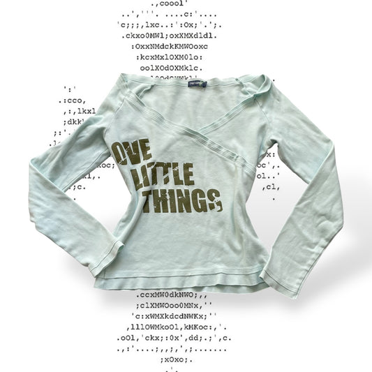 baby blue sporty street equipment khaki graphic text wrap style long sleeve shirt