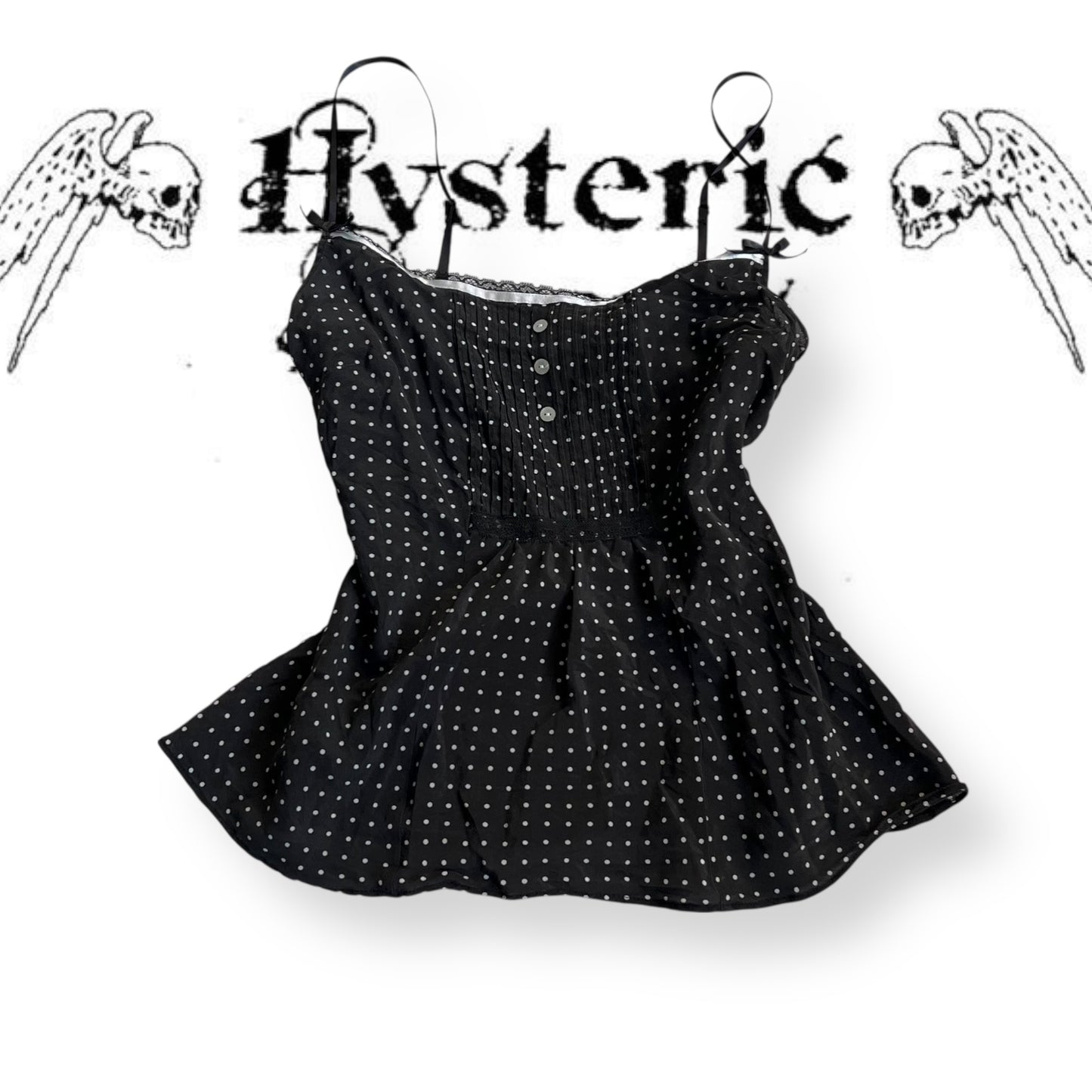 etam black sillk coquette balletcore polka dot camisole