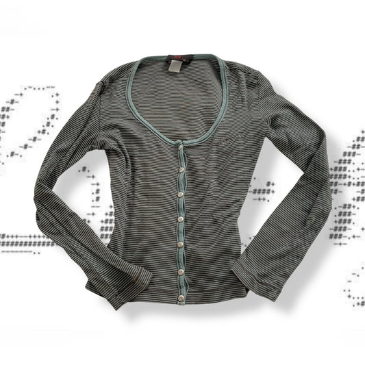 preppy liu jo light blue brown striped long sleeve cardigan top