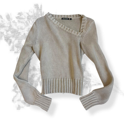 vintage dkny beige asymmetric long sleeve knit sweater