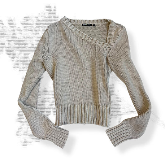 vintage dkny beige asymmetric long sleeve knit sweater