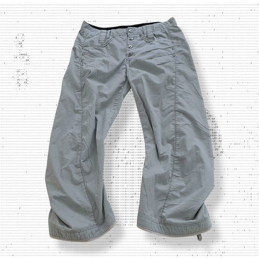 vintage marithe francois girbaud blue grey mid rise wide barrel trousers