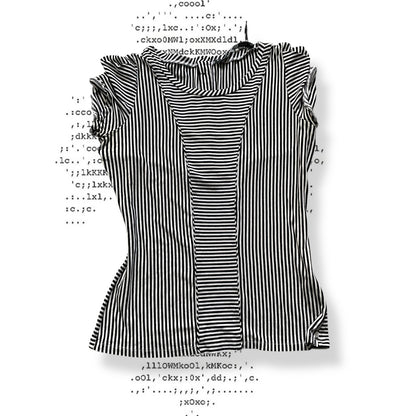 sportmax black white black reversible 1/4 button diagonal striped t shirt