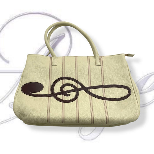 rare music for living cream leather treble note shoulder bag