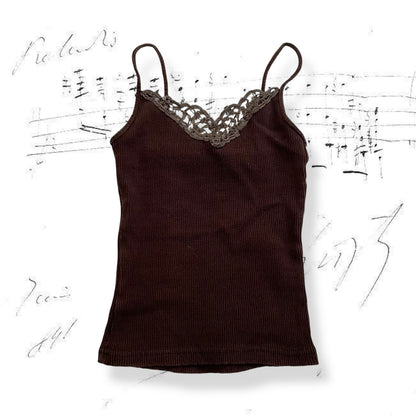 brown morgan de toi fitted crop crochet sequin neckline camisole