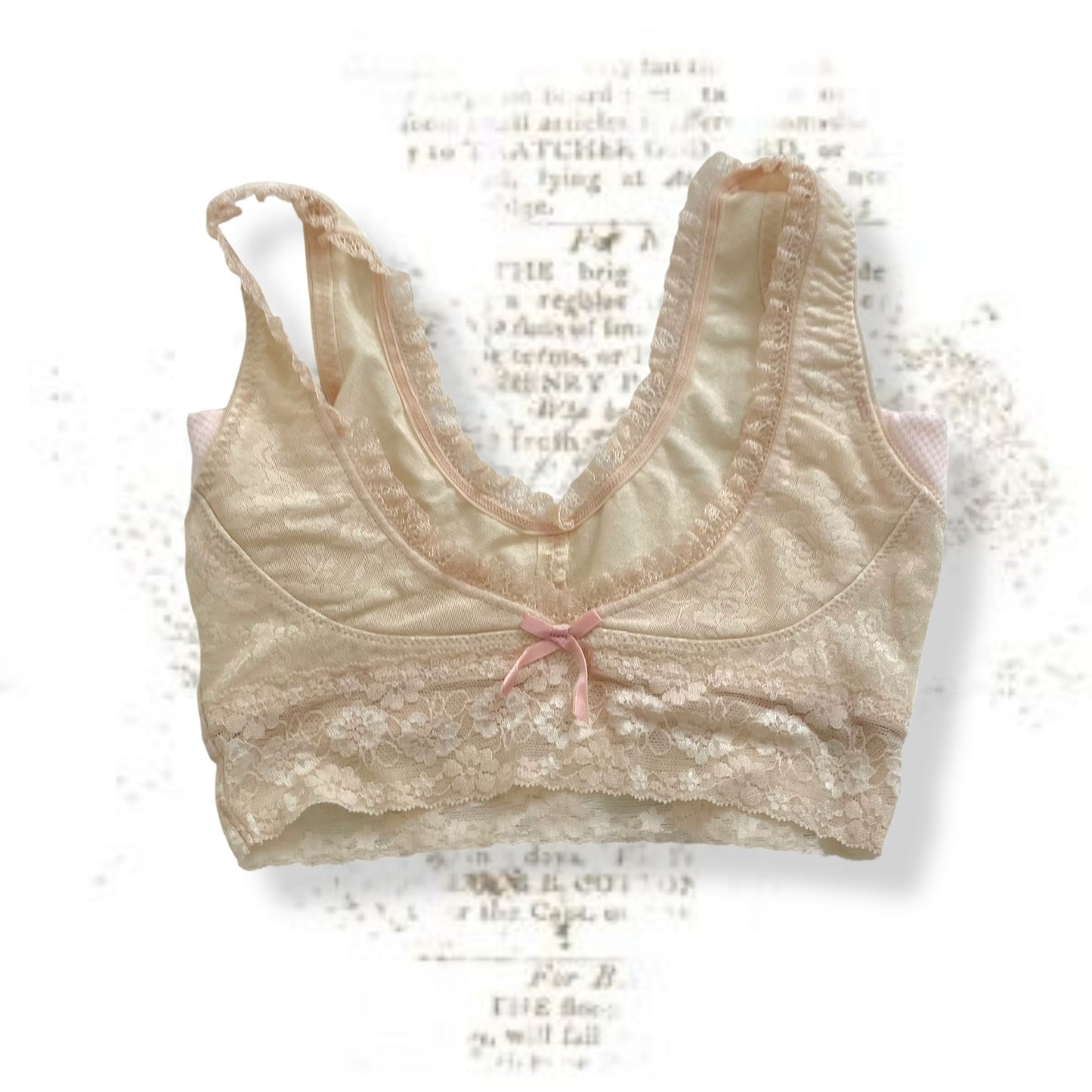 coquette chabi apricot beige lacey bow charm bralette