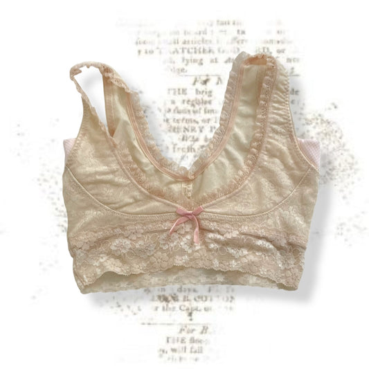 coquette chabi apricot beige lacey bow charm bralette