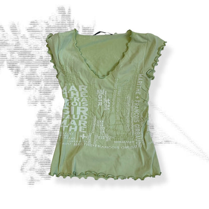 light spring green marithe francois girbaud text graphic fitted short sleeve top