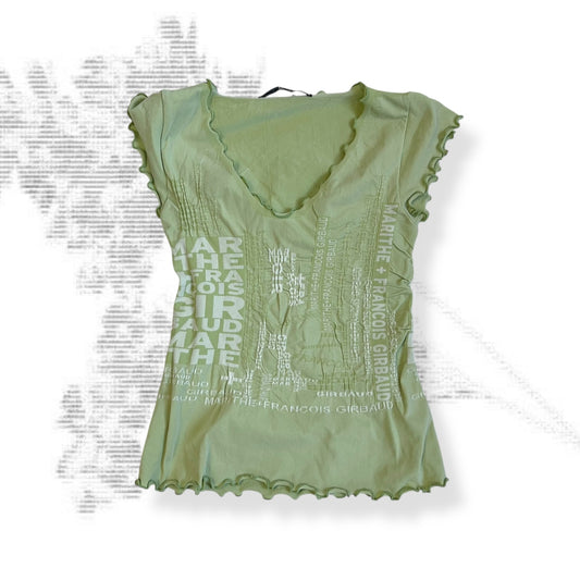 light spring green marithe francois girbaud text graphic fitted short sleeve top