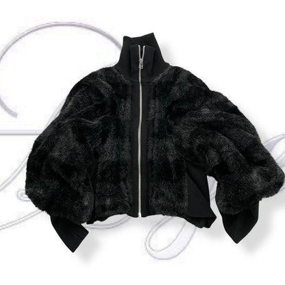 zucca black grey striped oversized batwing fur jacket