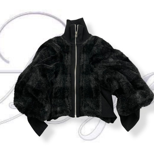 zucca black grey striped oversized batwing fur jacket
