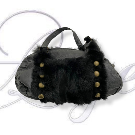black fur faux leather shoulder bag