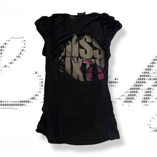 miss sixty y2k grunge sleaze layered cut draped fitted graphic print top