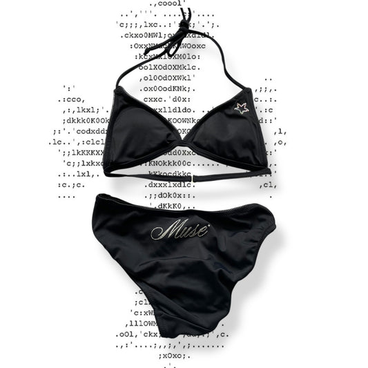 hysteric glamour hysterics black diamante silver muse star embroidery two piece bikini set