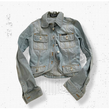 vintage dolce & gabbana light wash fitted denim crop jacket
