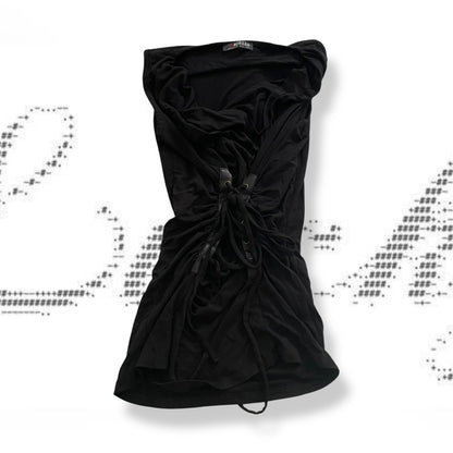 morgan de toi grunge sleaze boho black draped lace up corset sleeveless top