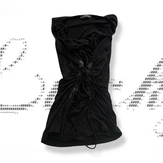 morgan de toi grunge sleaze boho black draped lace up corset sleeveless top