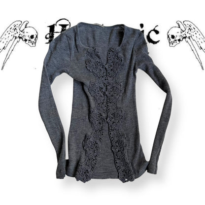 intimissimi dark grey wool lacey filligree cardigan top