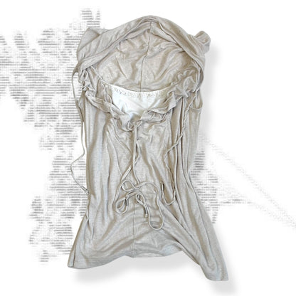 cop copine beige layered tunic ruched lace neckline blouse