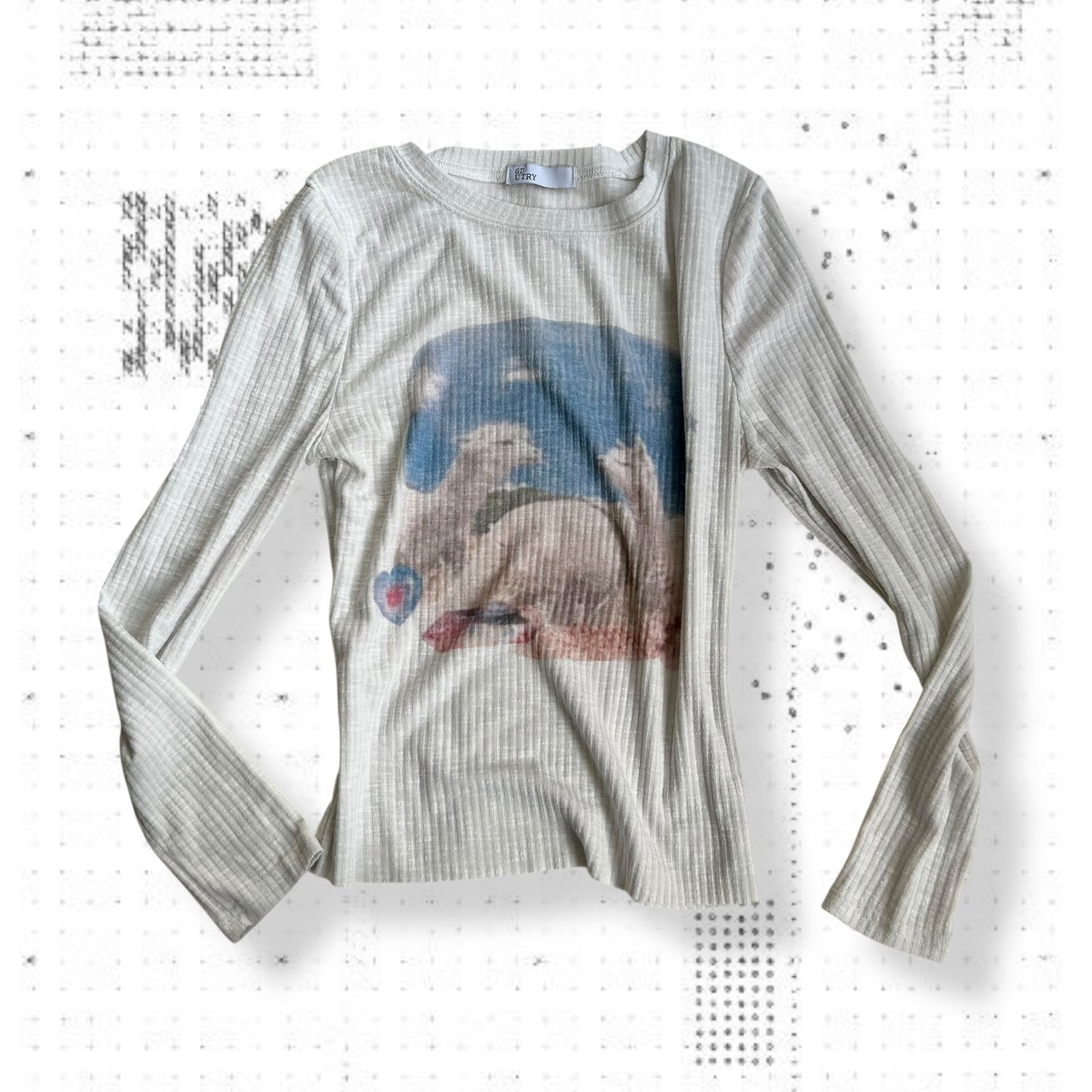 gdrutry faded alpaca graphic white ribbed long sleeve top