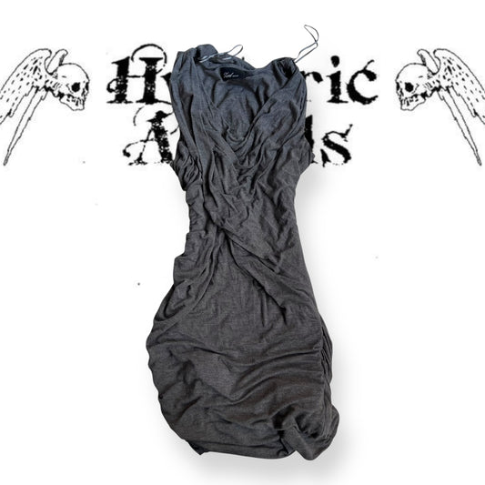 grey koul liquid slouchy draped sleeveless bodycon mini dress