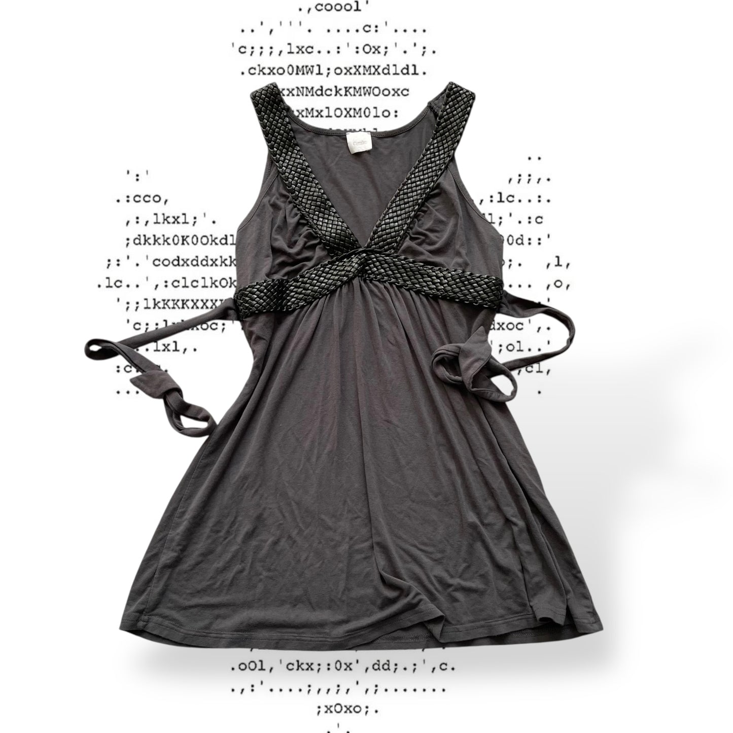 camieu eurosummer grey black boho braided vest top with adjustable waist ribbon