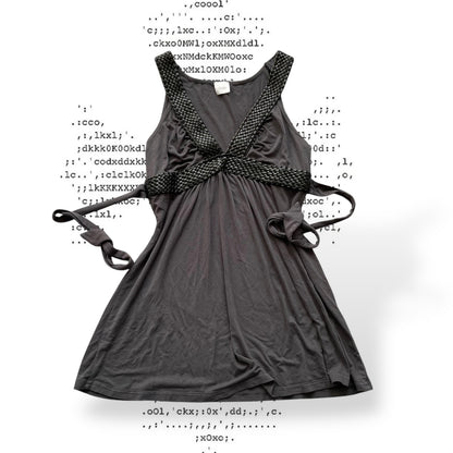 camieu eurosummer grey black boho braided vest top with adjustable waist ribbon