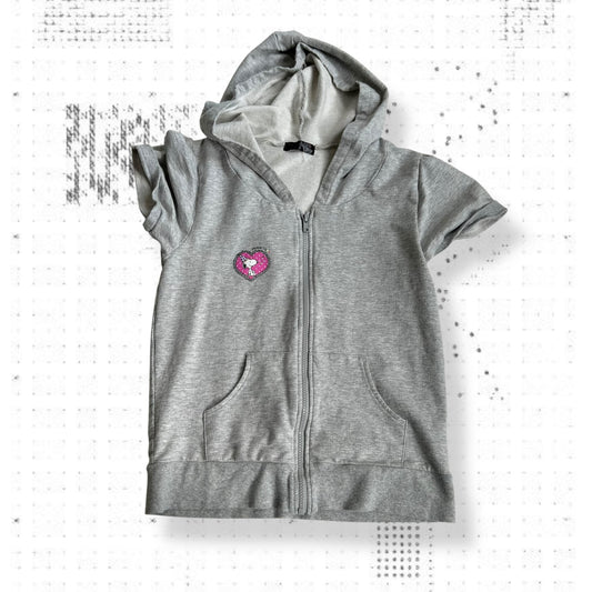 grey preppy y2k peanuts snoopy heart short sleeve zip hoodie