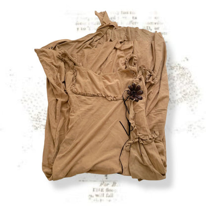 bouche a bouche faux suede brown eurosummer boho wooden flower maxi dress
