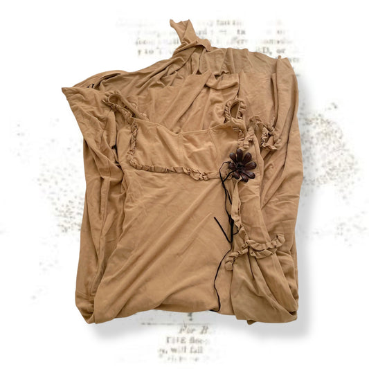 bouche a bouche faux suede brown eurosummer boho wooden flower maxi dress