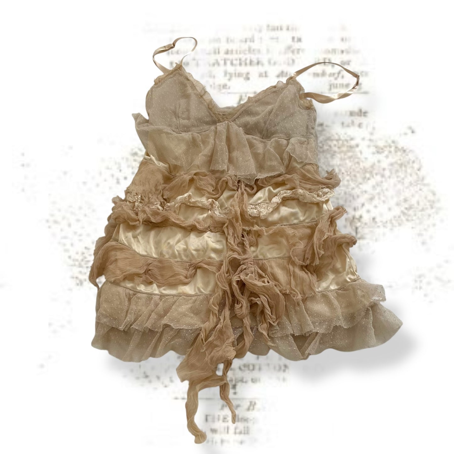 vintage boho fairy silk blend beige mesh tiered babydoll camisole