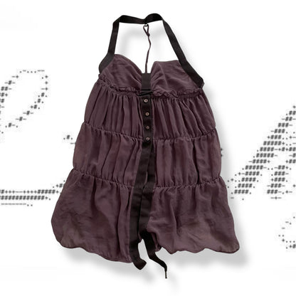 cop copine purple long ruched halter neck sleeveless tunic