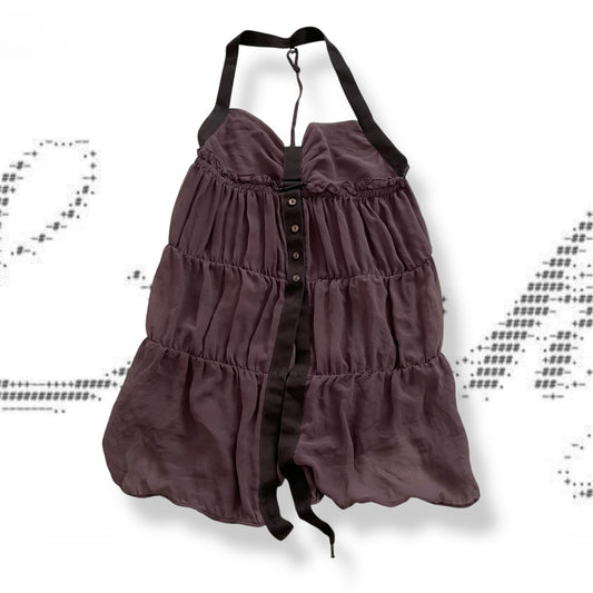 cop copine purple long ruched halter neck sleeveless tunic