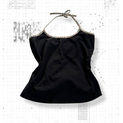 burberry black halterneck camisole with nova check ribbon strap