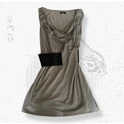 Miss Sixty 银卡其灰垂褶宽松束腰背心，松紧腰长款束腰上衣