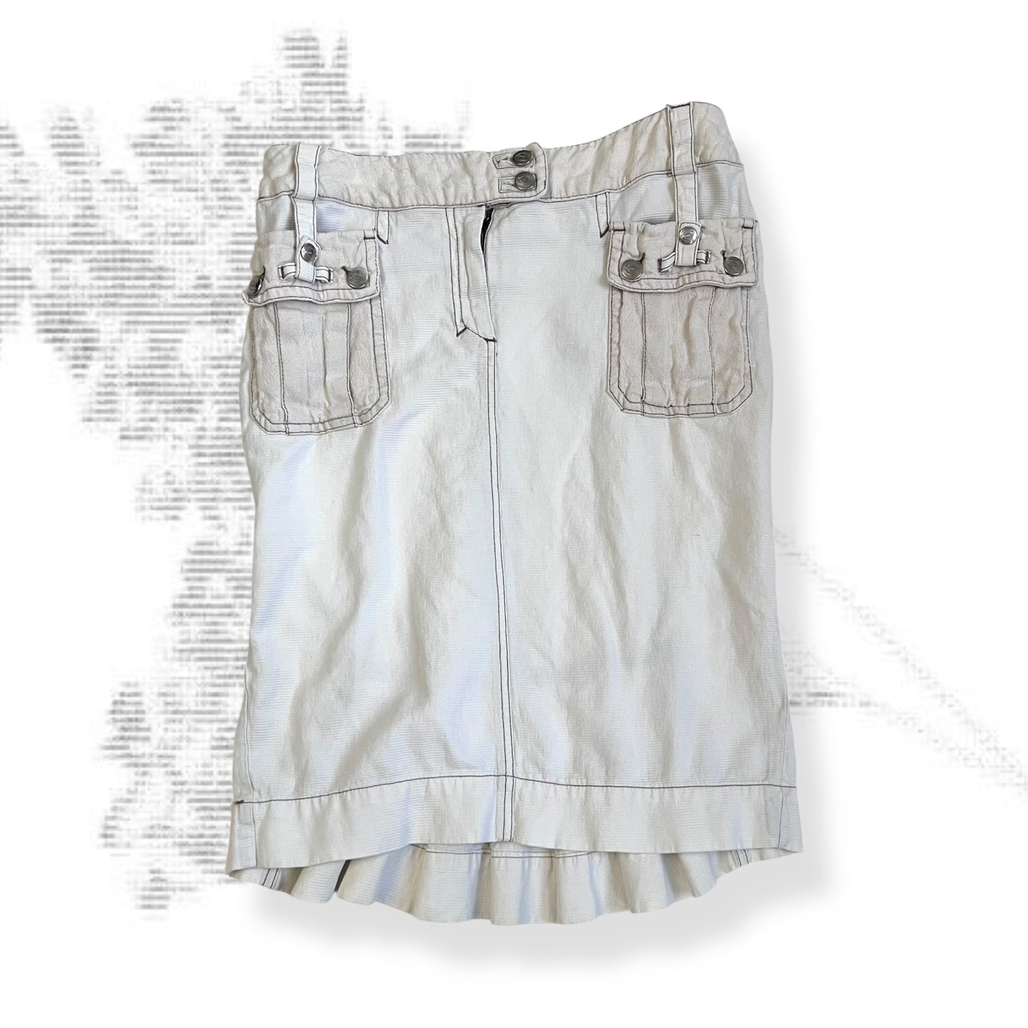 roberto cavalli white cargo denim pleated buckle knee length skirt