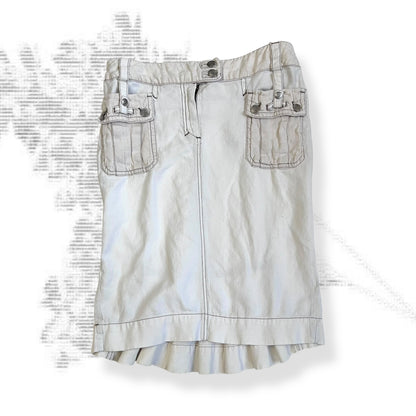 roberto cavalli white cargo denim pleated buckle knee length skirt