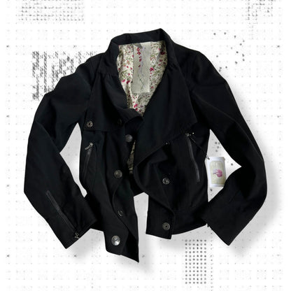 cop copine asymmetric black ruched button corpcore utility draped collar jacket