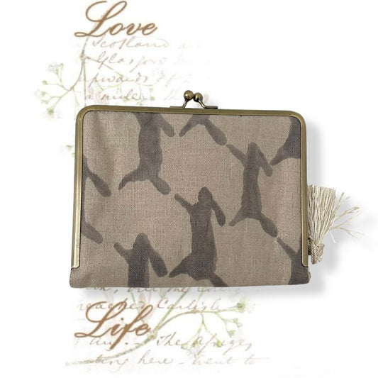 mina perhonen grey beige rabbit print clasp clutch
