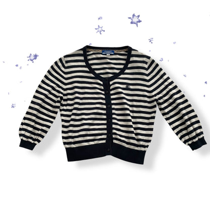 burberry blue label navy white striped puff sleeve crop cardigan