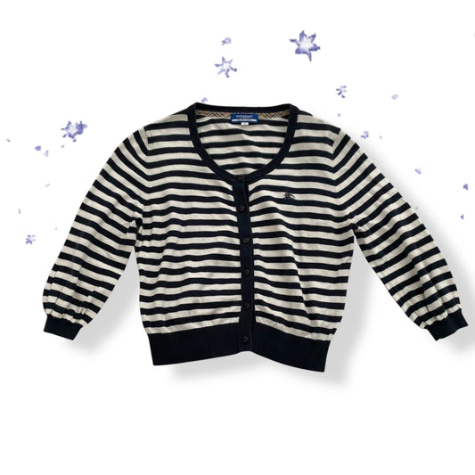 burberry blue label navy white striped puff sleeve crop cardigan