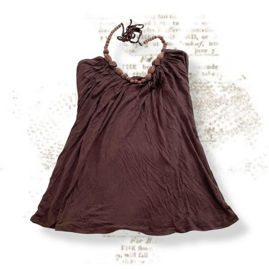 vintage boho eurosummer samisu brown wooden bead halter neck camisole top