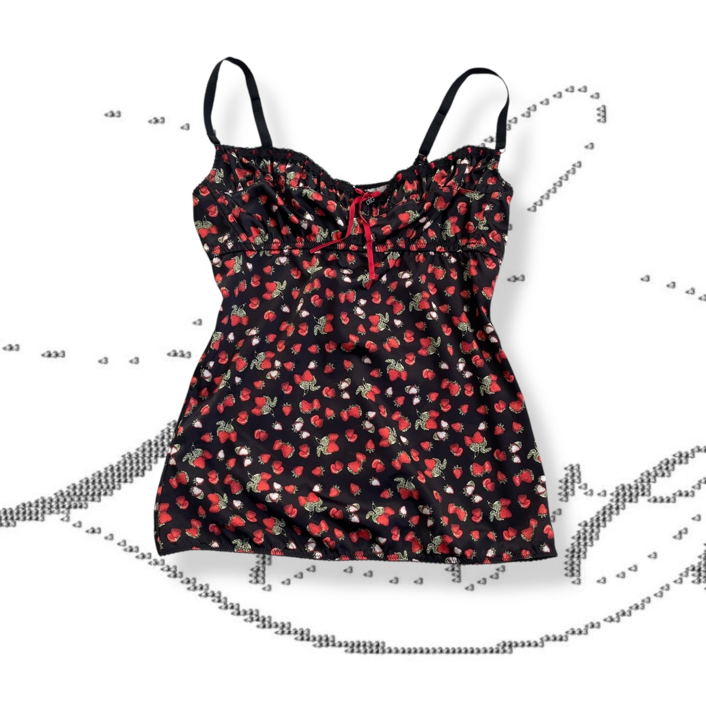 dolce & gabanna black lace strawberry print bustier balconette top