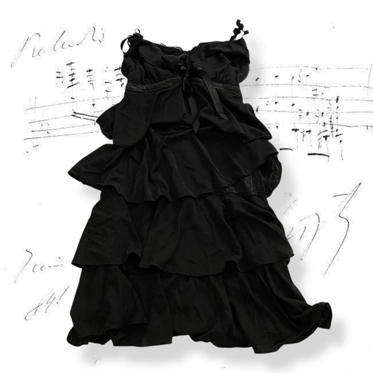 aries black frilly layered lacey bustier midi dress