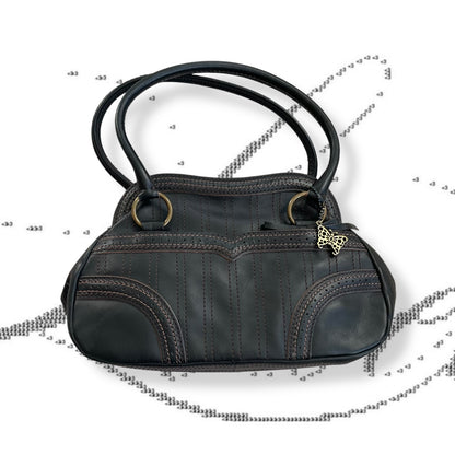 balletcore black leather anna sui panelled curved shoulder bag