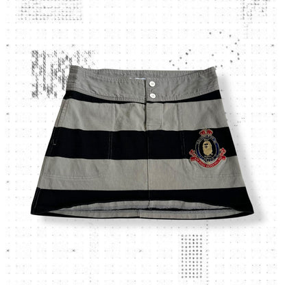 a bathing ape preppy greige black bape patch striped polo style mini skirt